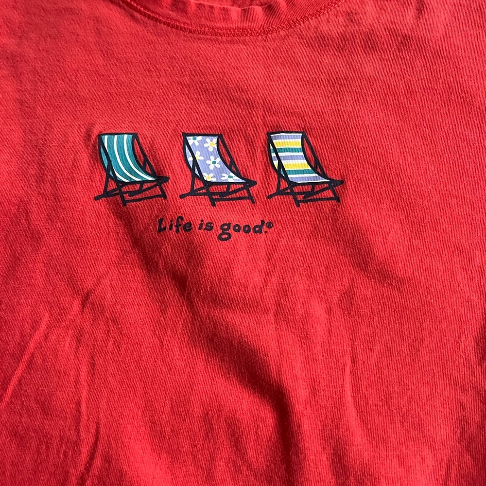 Life Is Good Red Tee with Deck Chair Graphic
